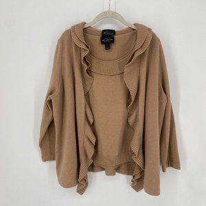St. John Tan Ruffled Cardigan
